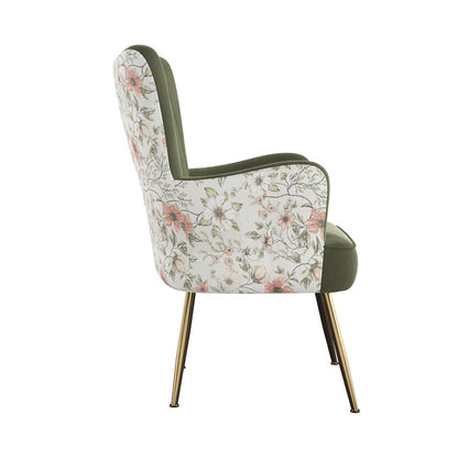 Recycled Green Floral Velvet Mid-Century Modern Chair (2-Pack)