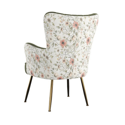 Recycled Green Floral Velvet Mid-Century Modern Chair (2-Pack)