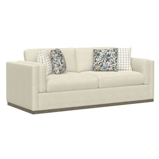 SOFA W /  WOOD BASE & 4 PILLOWS - CREAM