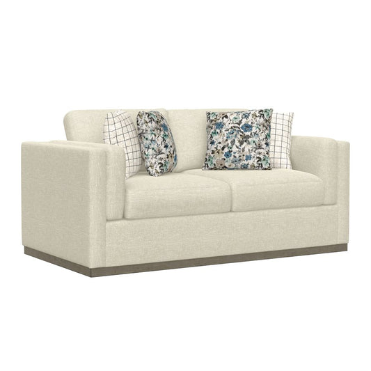 LOVESEAT W /  WOOD BASE & 4 PILLOWS - CREAM