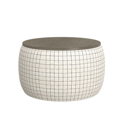 STORAGE OTTOMAN W /  WOOD TOP - PLAID