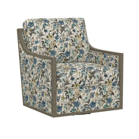Floral Fabric Swivel Accent Chair Spring Support Pocketed Coil Seat Wood Trim (2-Pack)