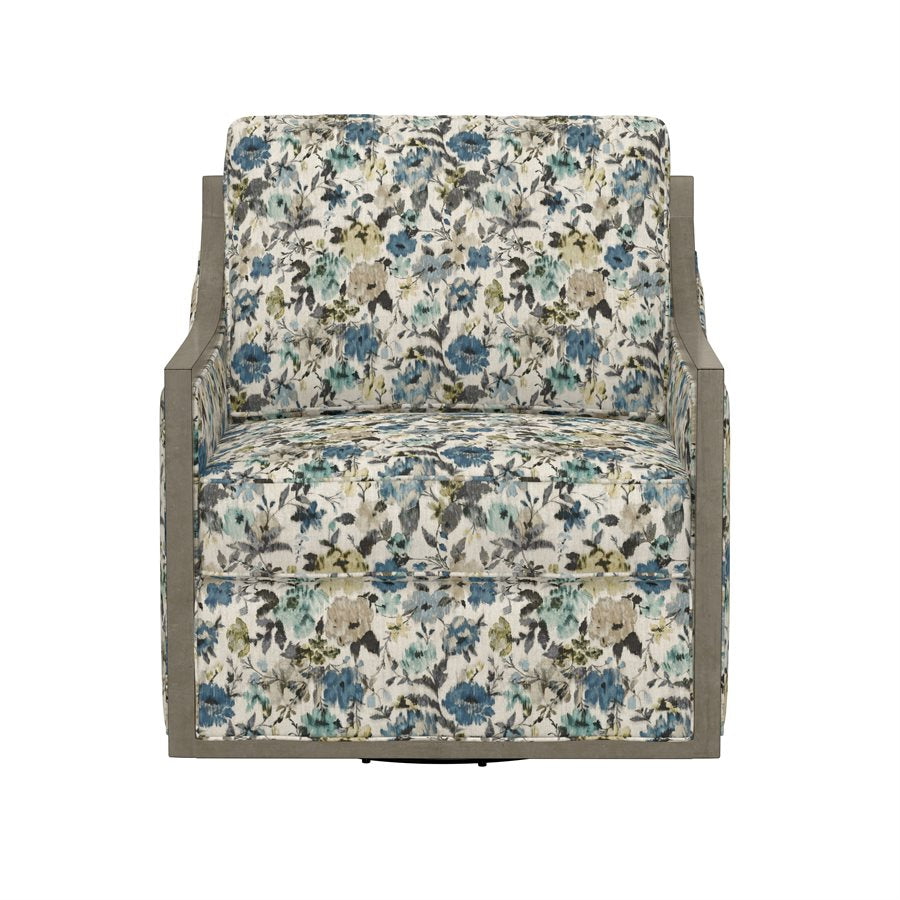 Floral Fabric Swivel Accent Chair Spring Support Pocketed Coil Seat Wood Trim (2-Pack)
