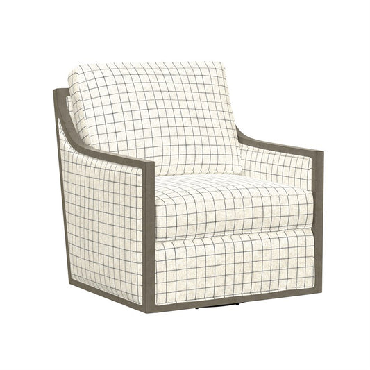 Plaid Fabric Swivel Accent Chair Spring Support Pocketed Coil Seat Wood Trim (2-Pack)