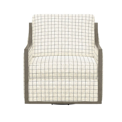Plaid Fabric Swivel Accent Chair Spring Support Pocketed Coil Seat Wood Trim (2-Pack)