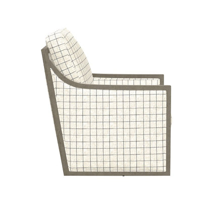 Plaid Fabric Swivel Accent Chair Spring Support Pocketed Coil Seat Wood Trim (2-Pack)