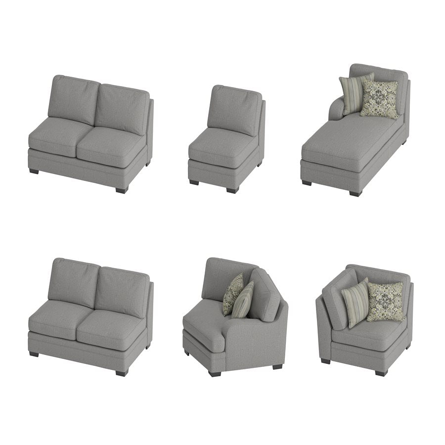 ANALIESE - 6PC MODULAR L-SHAPED SECTIONAL W / 6 PILLOWS  - LT GRAY