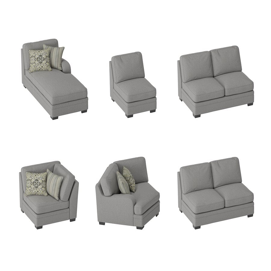 ANALIESE - MODULAR 6PC L-SHAPED SECTIONAL W / 6 PILLOWS  - LT GRAY