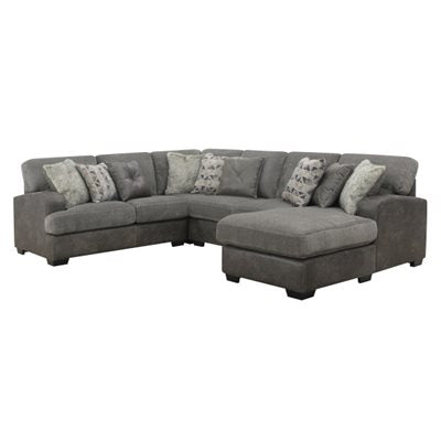TAMPA - 4PC L-SHAPED SECTIONAL - CHAISE - 9 PILLOWS - GRAY