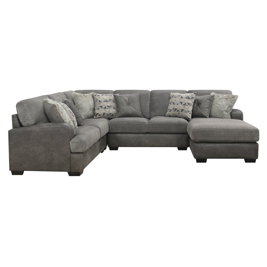 TAMPA - 4PC L-SHAPED SECTIONAL - CHAISE - 9 PILLOWS - GRAY