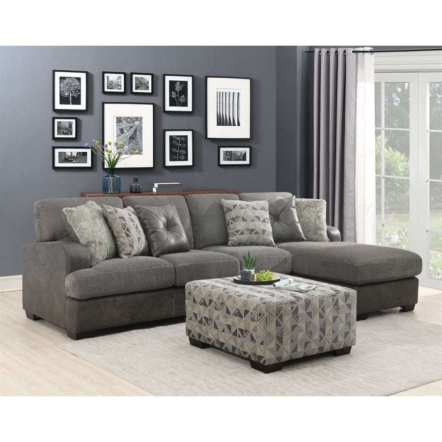 TAMPA - 3PC L-SHAPED SECTIONAL - CHAISE - 6 PILLOWS - GRAY