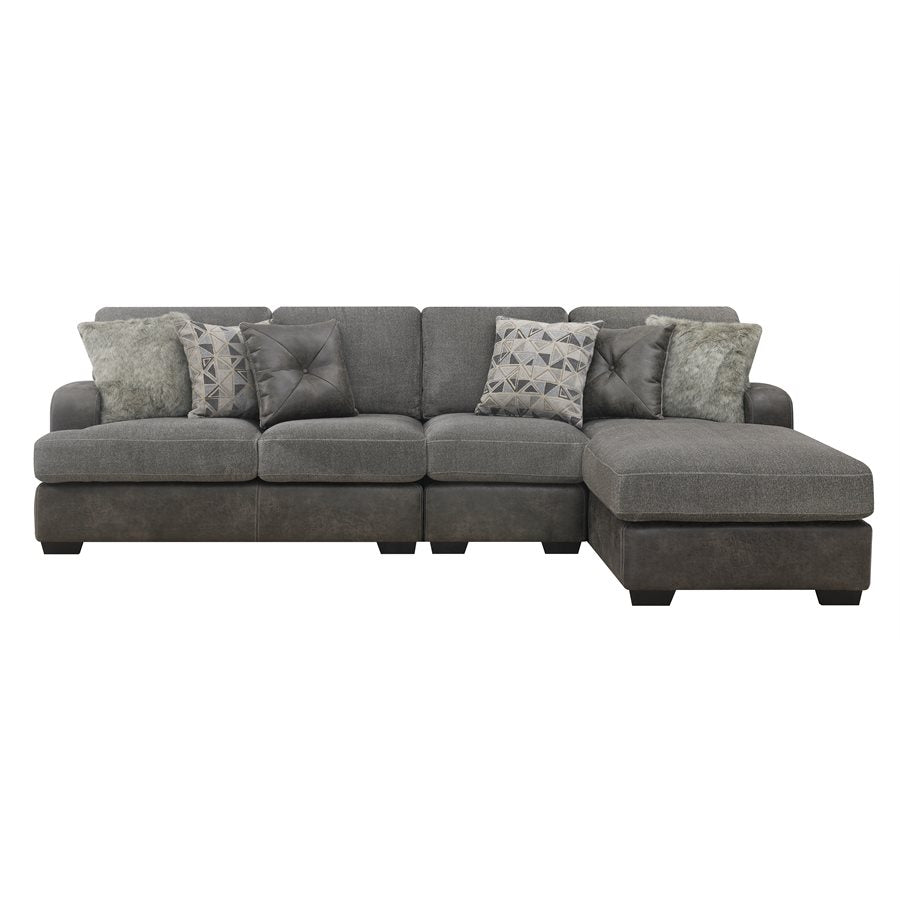 TAMPA - 3PC L-SHAPED SECTIONAL - CHAISE - 6 PILLOWS - GRAY