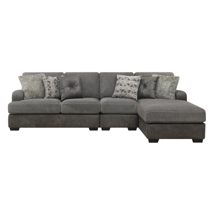 TAMPA - 3PC L-SHAPED SECTIONAL - CHAISE - 6 PILLOWS - GRAY