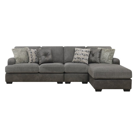 TAMPA - 3PC L-SHAPED SECTIONAL - CHAISE - 6 PILLOWS - GRAY