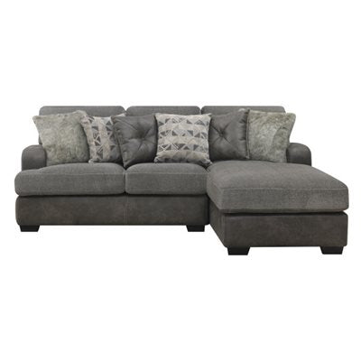 TAMPA - 2PC L-SHAPED SECTIONAL - CHAISE - 6 PILLOWS - GRAY
