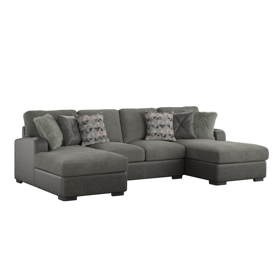 TAMPA - 3PC U-SHAPED SECTIONAL - CHAISE - 6 PILLOWS - GRAY