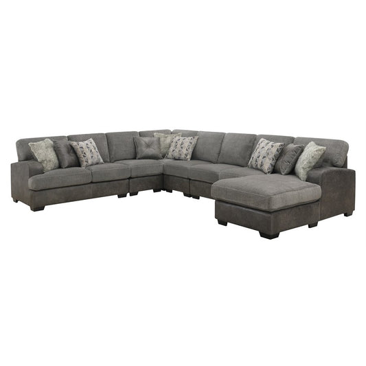 TAMPA - 6PC L-SHAPED SECTIONAL - CHAISE - 9 PILLOWS - GRAY