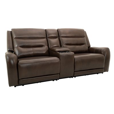 3PC - DUAL POWER CONSOLE LOVESEAT W /  2 RECLINERS - BROWN LEATHER