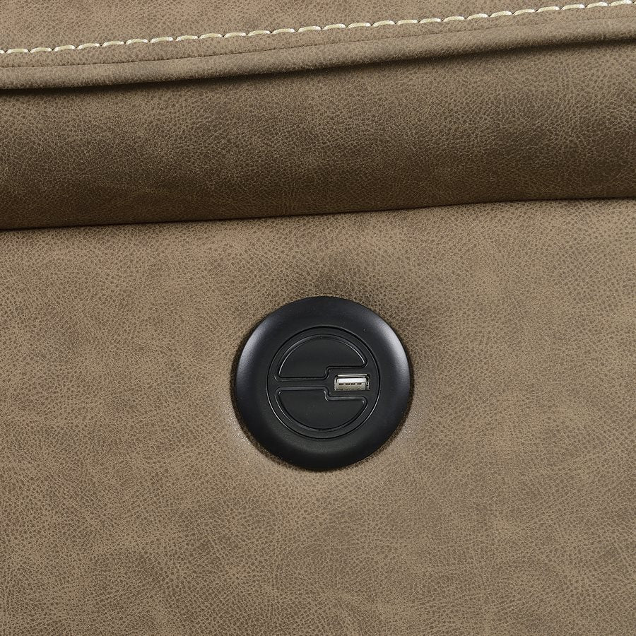 LOVESEAT WITH POWER CONSOLE - USB POWER OUTLET - LIGHT BROWN - 2 Recliners