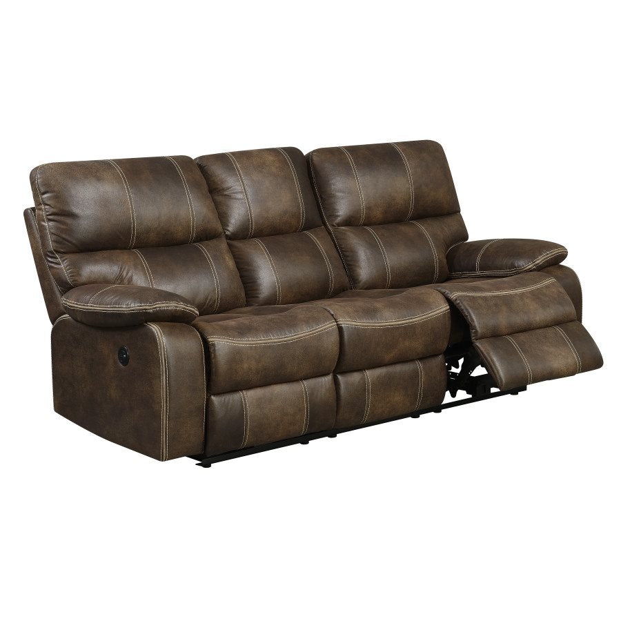 POWER SOFA W / USB POWER OUTLET - BROWN - 2 Recliners
