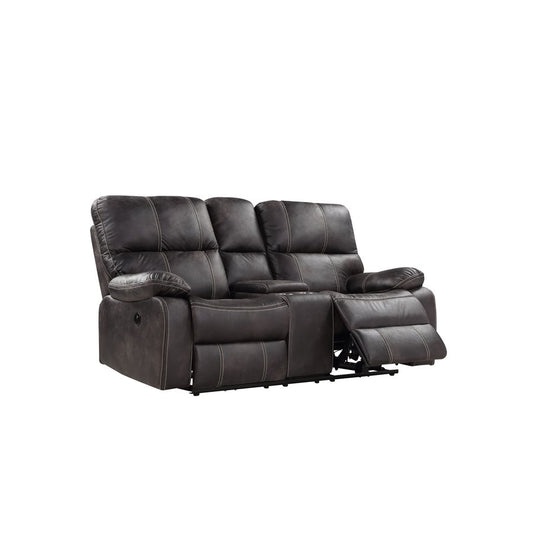POWER CONSOLE LOVESEAT W / USB POWER OUTLET - GREY - 2 Recliners