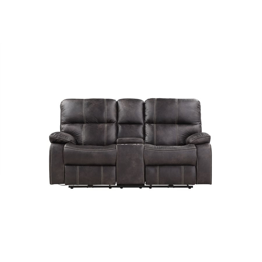 POWER CONSOLE LOVESEAT W / USB POWER OUTLET - GREY - 2 Recliners