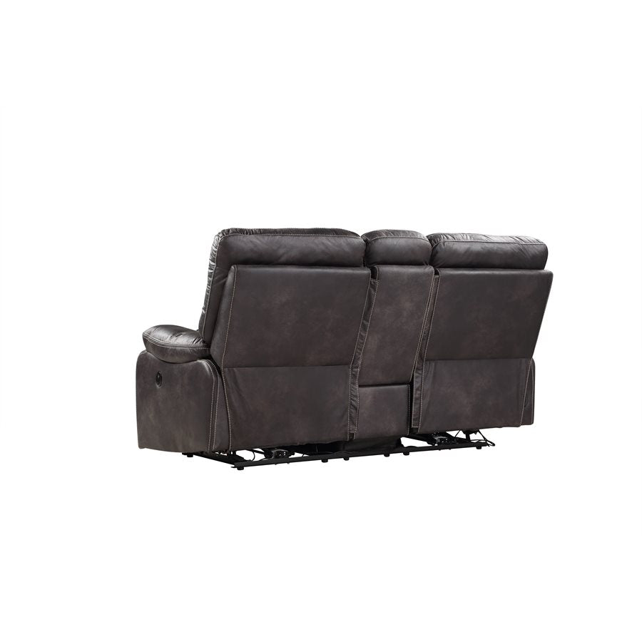 POWER CONSOLE LOVESEAT W / USB POWER OUTLET - GREY - 2 Recliners