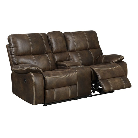 POWER CONSOLE LOVESEAT W / USB POWER OUTLET - BROWN - 2 Recliners