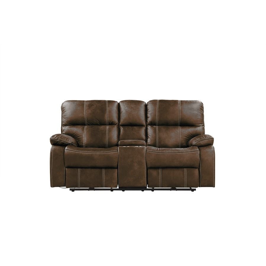 POWER CONSOLE LOVESEAT W / USB POWER OUTLET - BROWN - 2 Recliners