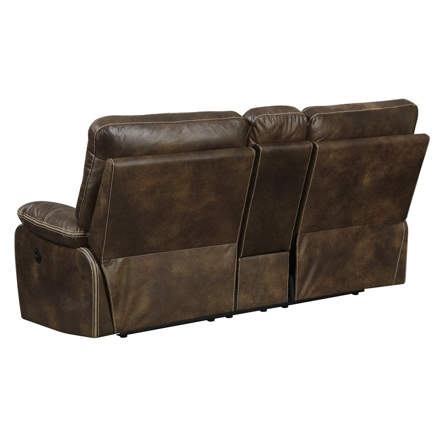 POWER CONSOLE LOVESEAT W / USB POWER OUTLET - BROWN - 2 Recliners
