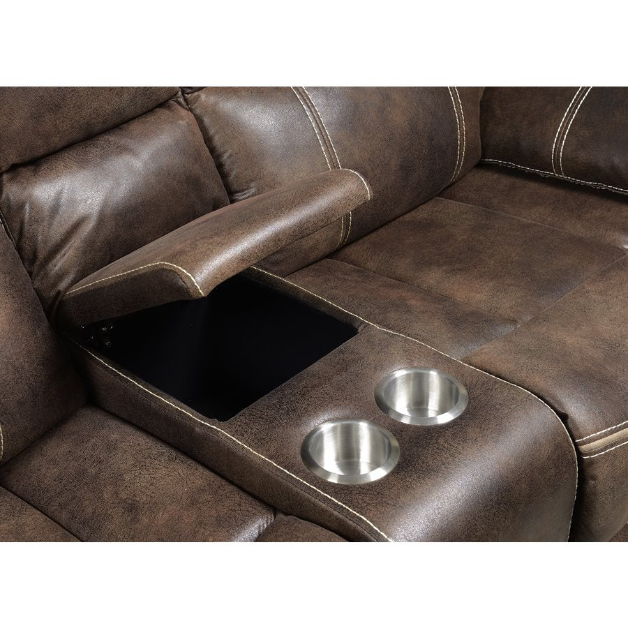 POWER CONSOLE LOVESEAT W / USB POWER OUTLET - BROWN - 2 Recliners