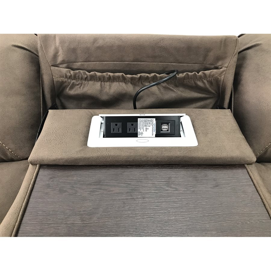 MOTION SOFA W /  DROPDOWN TABLE & USB - BROWN - 2 Recliners