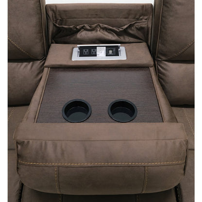 MOTION SOFA W /  DROPDOWN TABLE & USB - BROWN - 2 Recliners