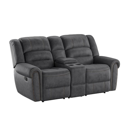 MOTION GLIDER LOVESEAT W / CONSOLE - GREY - 2 Recliners