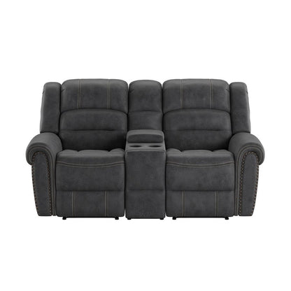 MOTION GLIDER LOVESEAT W / CONSOLE - GREY - 2 Recliners