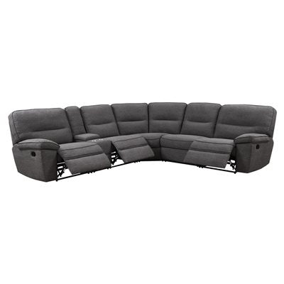 ALBERTA 6PC SECTIONAL - GREY - 3 Recliners - Console