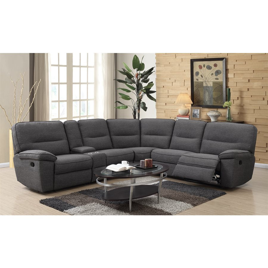 ALBERTA 6PC SECTIONAL - GREY - 3 Recliners - Console