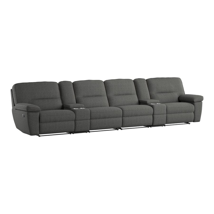 ALBERTA - 6PC RECLINING SOFA - 2 CONSOLES - GREY - 4 Recliners