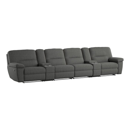 ALBERTA - 6PC RECLINING SOFA - 2 CONSOLES - GREY - 4 Recliners