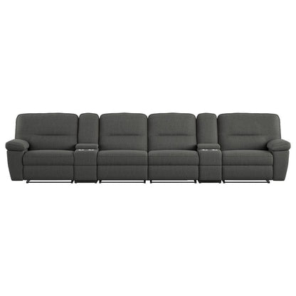 ALBERTA - 6PC RECLINING SOFA - 2 CONSOLES - GREY - 4 Recliners