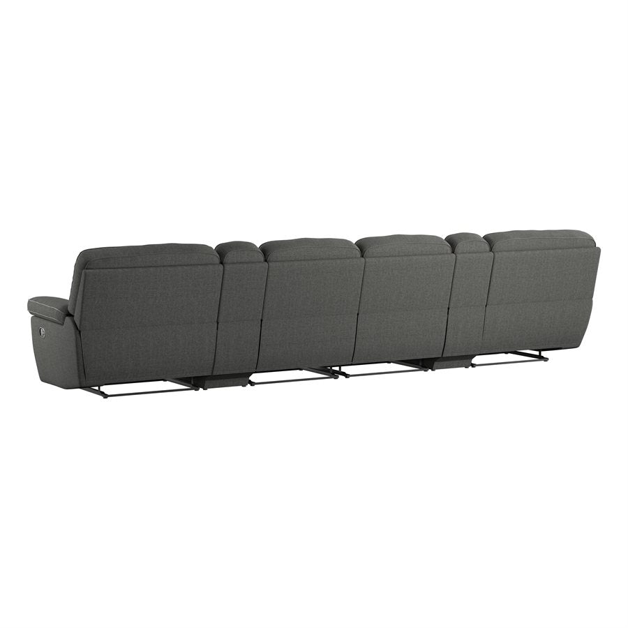 ALBERTA - 6PC RECLINING SOFA - 2 CONSOLES - GREY - 4 Recliners
