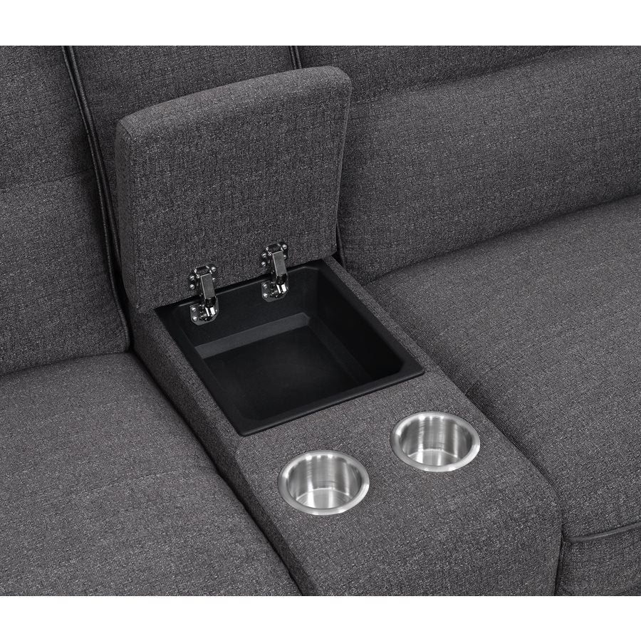 ALBERTA - 6PC RECLINING SOFA - 2 CONSOLES - GREY - 4 Recliners