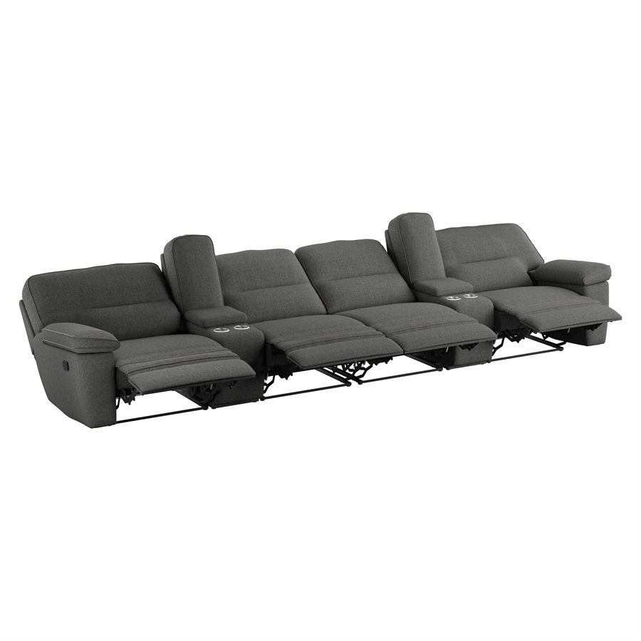 ALBERTA - 6PC RECLINING SOFA - 2 CONSOLES - GREY - 4 Recliners