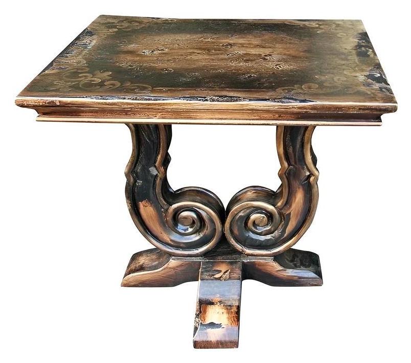 Salin-les-Bains End Tables (2-Pack), Espresso, Ornate Carved Scroll Pedestal Base