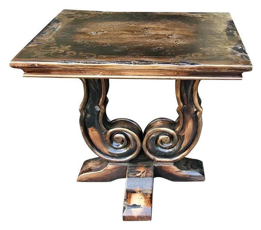 Salin-les-Bains End Tables (2-Pack), Espresso, Ornate Carved Scroll Pedestal Base