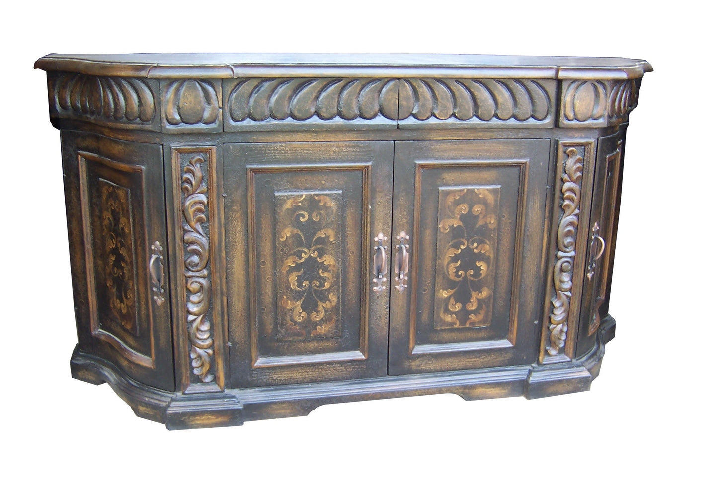 Castle Lyon Espresso Dining Room Buffet Table Handcrafted With Carved Panels - 25 x 84 x 43