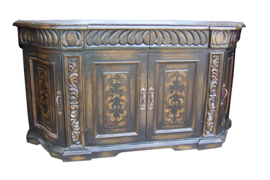 Castle Lyon Espresso Dining Room Buffet Table Handcrafted With Carved Panels - 25 x 84 x 43
