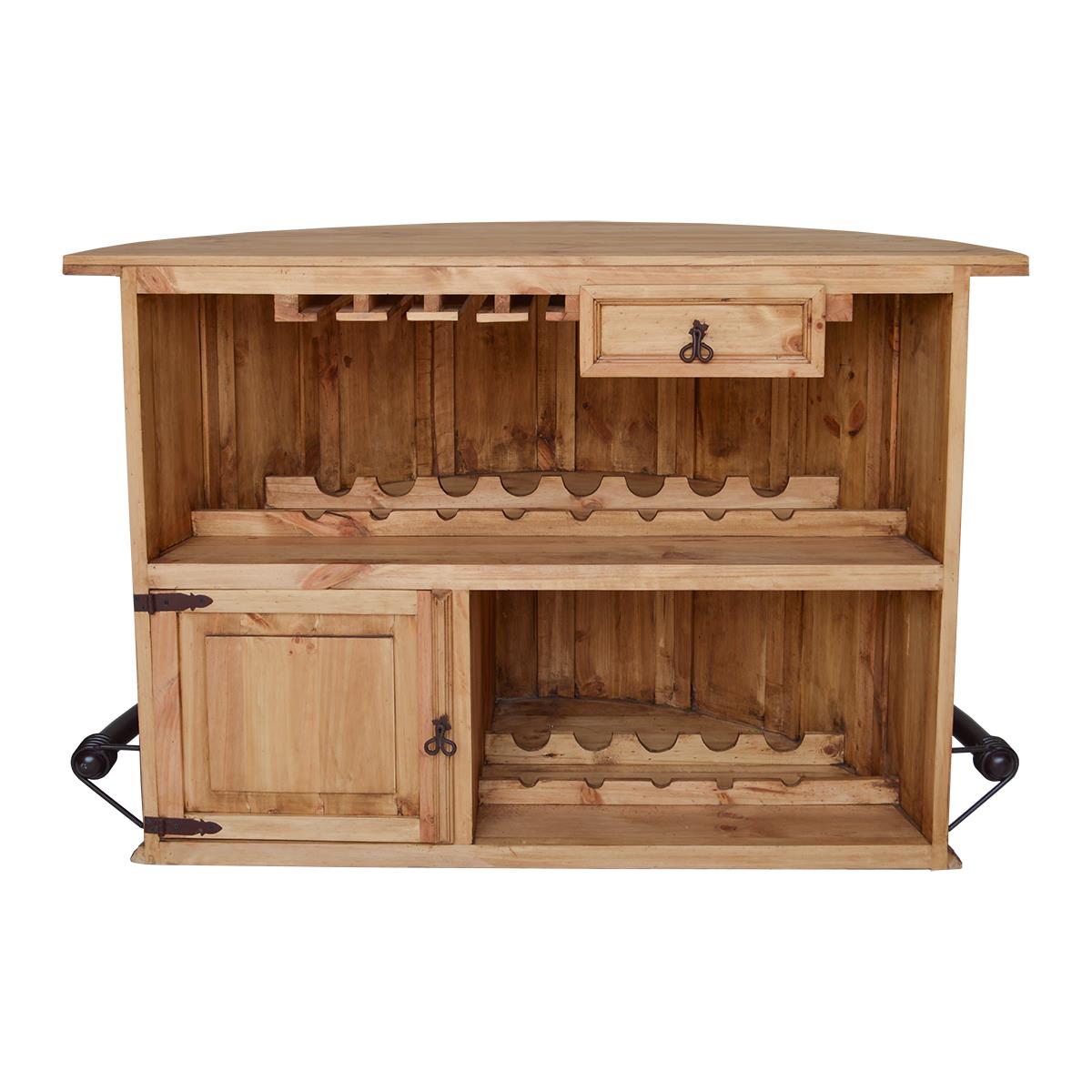 Curved Wooden Bar with a Foot Rail 63"x31"x42"