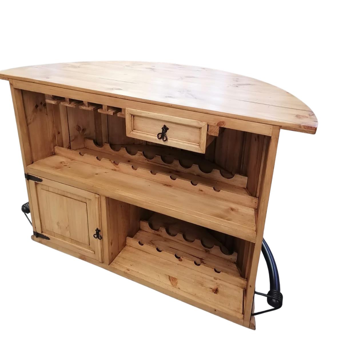 Curved Wooden Bar with a Foot Rail 63"x31"x42"