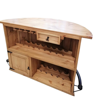 Curved Wooden Bar with a Foot Rail 63"x31"x42"